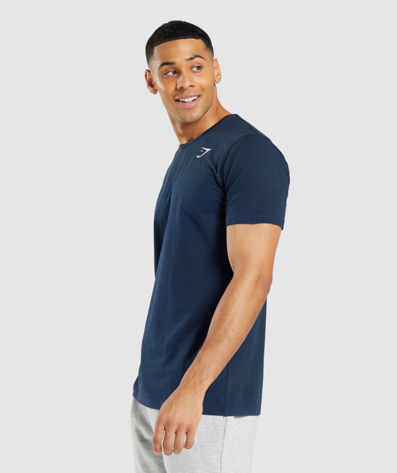 Men's Gymshark Essential T-Shirts Navy | CA 3871N0